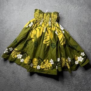 Vintage Hawaiian Hula Skirt Women’s Small Green Floral Elastic Waist